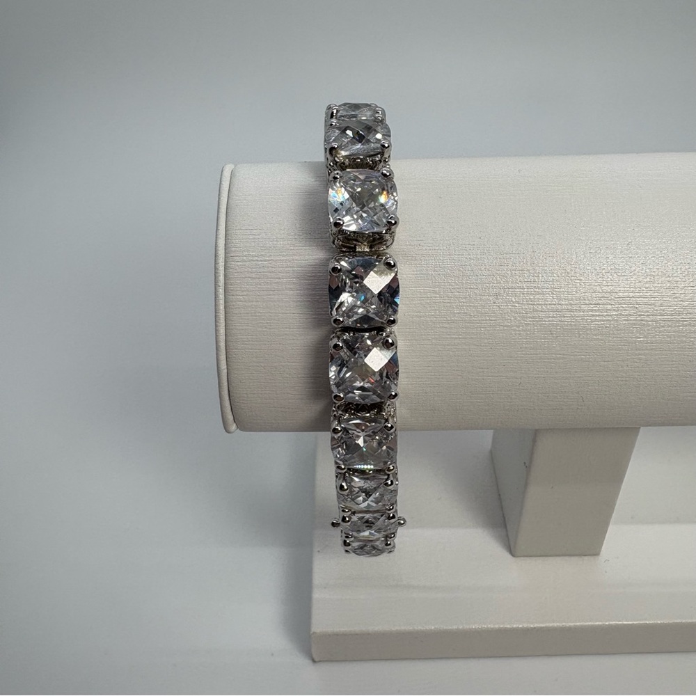 Big Cushion Cut Clear Cubic Zirconia Tennis Bracelet in Silver